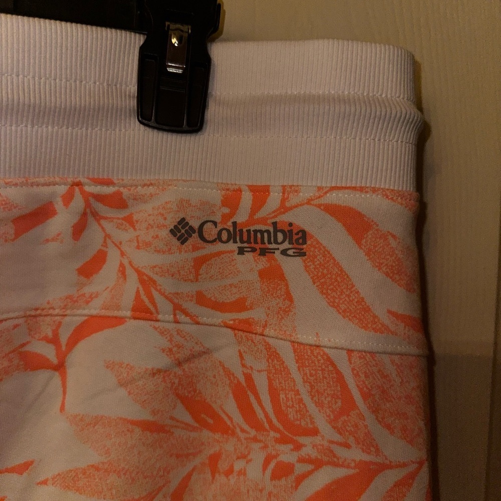 NWT Columbia PFG women’s neon Orange and White Leaf Print Drawstring Pants XL - Picture 8 of 9